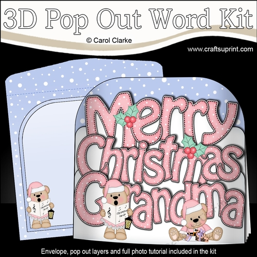 3D Pop Out Christmas Word Card Kit - Merry Christmas GRANDMA with Livvy Bear 