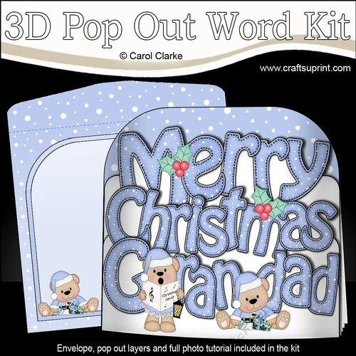 3D Pop Out Christmas Word Card Kit - Merry Christmas GRANDAD with Livvy Bear 