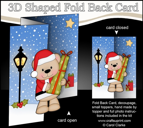 3D Shaped No-Hole Fold Back Christmas Card Mini Kit  - Livvy Bear has Christmas Presents