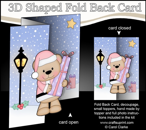 3D Shaped No-Hole Fold Back Christmas Card Mini Kit  - Livvy Bear has Christmas Presents