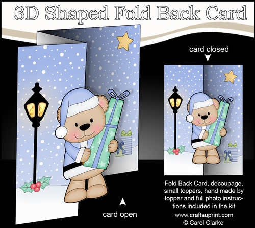 3D Shaped No-Hole Fold Back Christmas Card Mini Kit  - Livvy Bear has Christmas Presents