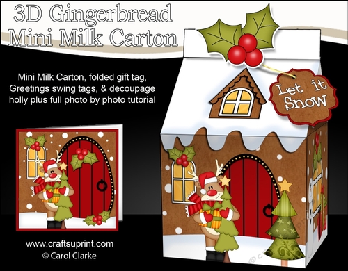 3D Christmas Milk Carton Gingerbread House Treat Box Mini Kit -  Rudolph has an Xmas Tree