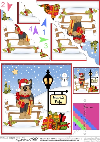 Cute Christmas Yorkie Dog is at the North Pole Scalloped Corner Stacker