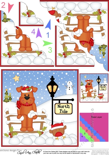Cute Christmas Rusty Dog is at the North Pole Scalloped Corner Stacker