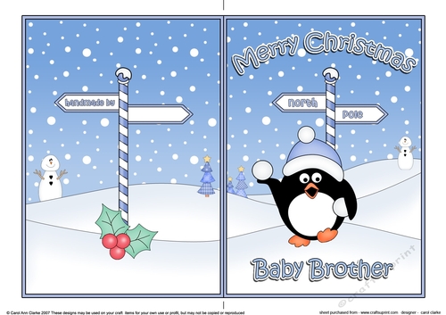 5 x 7 Quick Cut and Fold Card - Merry Christmas BABY BROTHER with Pip Penguin