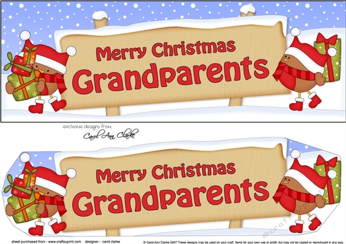 large DL Merry Christmas GRANDPARENTS with Robins 3D decoupage