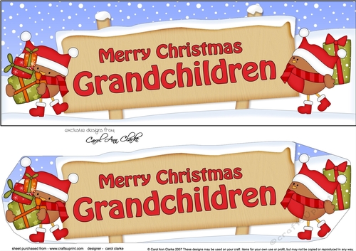 large DL Merry Christmas GRANDCHILDREN with Robins 3D decoupage