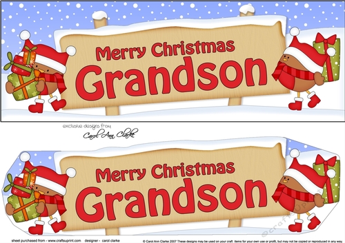 large DL Merry Christmas GRANDSON with Robins 3D decoupage