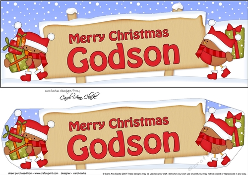 large DL Merry Christmas GODSON with Robins 3D decoupage