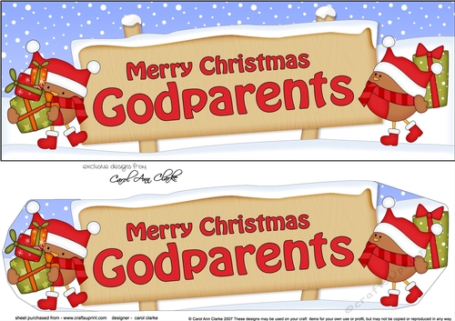 large DL Merry Christmas GODPARENTS with Robins 3D decoupage