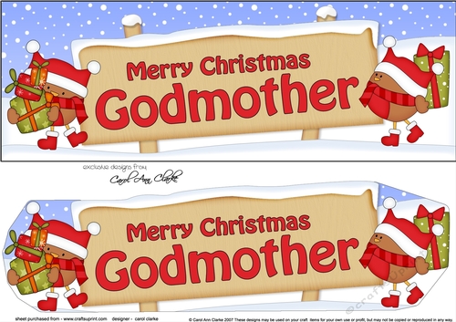 large DL Merry Christmas GODMOTHER with Robins 3D decoupage