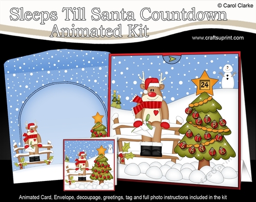 3D Animated Sleeps Till Santa Christmas Tree Countdown Card Kit - Rudolph has a Letter for Santa