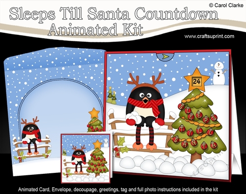 3D Animated Sleeps Till Santa Christmas Tree Countdown Card Kit - Pip Penguin is Snowballing