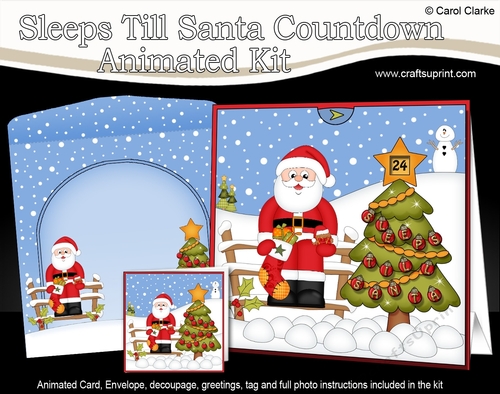 3D Animated Sleeps Till Santa Christmas Tree Countdown Card Kit - Santa has an Xmas Stocking