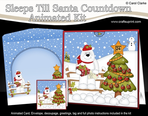 3D Animated Sleeps Till Santa Christmas Tree Countdown Card Kit - Ben Polar Bear has a Present