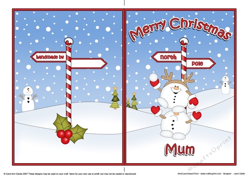 5 x 7 Quick Cut and Fold Card - Merry Christmas MUM with Snowball Sam
