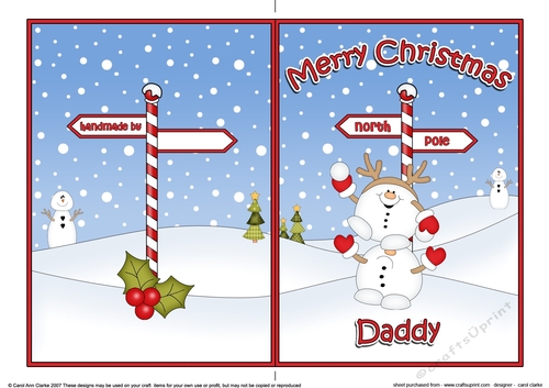 5 x 7 Quick Cut and Fold Card - Merry Christmas DADDY with Snowball Sam