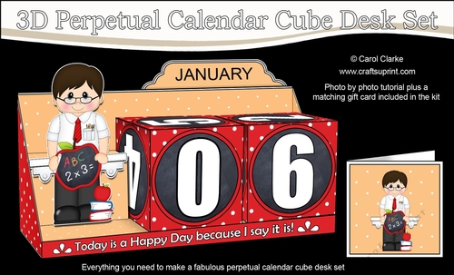 3D Everlasting Perpetual Calendar Desk Set Kit - Apple for the Teacher