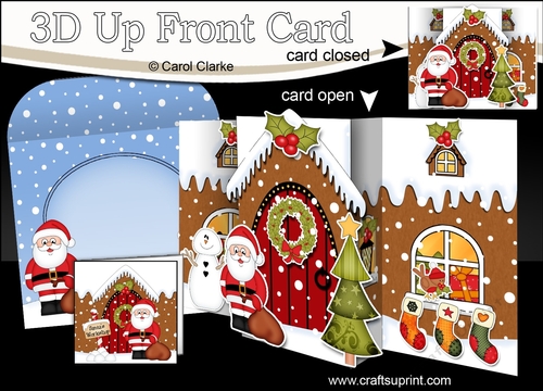 3D Up Front Card Kit -  Santa is at the Christmas Gingerbread House