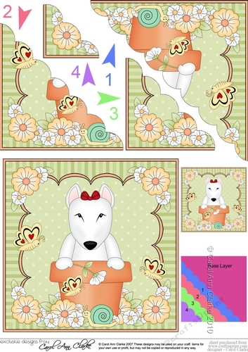 Flower Pot Friends Cute Little English Bull Terrier Dog Scalloped Corner Stacker