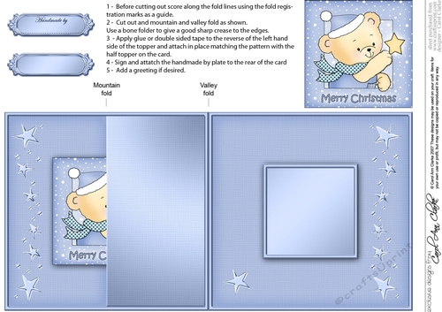Cute Hunney Bear Robert has a Christmas Star - No-Hole Fold Back Card