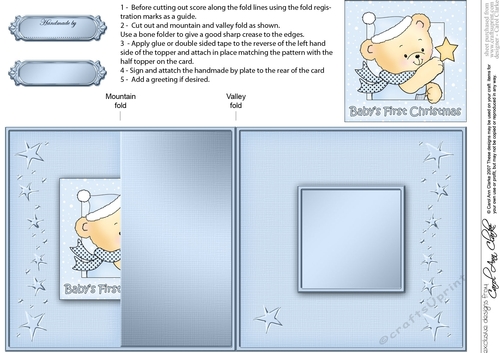 Cute Hunney Bear Robert has a Christmas Star - No-Hole Fold Back Card - Babys First Christmas