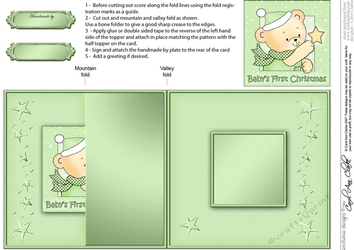 Cute Hunney Bear Robert has a Christmas Star - No-Hole Fold Back Card - Babys First Christmas