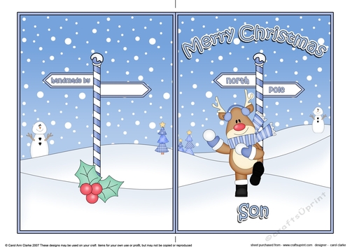 5 x 7 Quick Cut and Fold Card - Merry Christmas SON with Rudolph