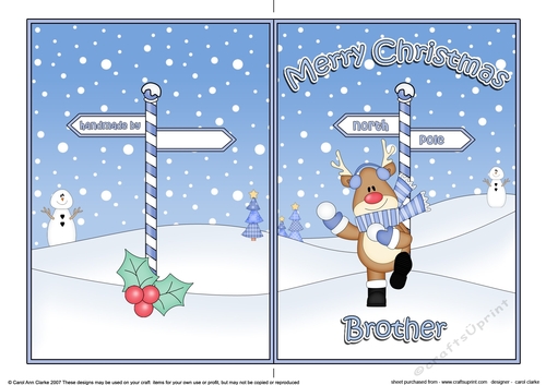 5 x 7 Quick Cut and Fold Card - Merry Christmas BROTHER with Rudolph