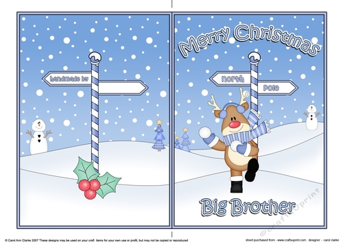 5 x 7 Quick Cut and Fold Card - Merry Christmas BIG BROTHER with Rudolph