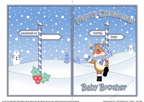5 x 7 Quick Cut and Fold Card - Merry Christmas BABY BROTHER with Rudolph