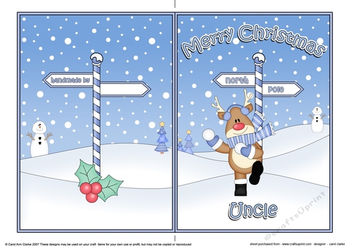 5 x 7 Quick Cut and Fold Card - Merry Christmas UNCLE with Rudolph