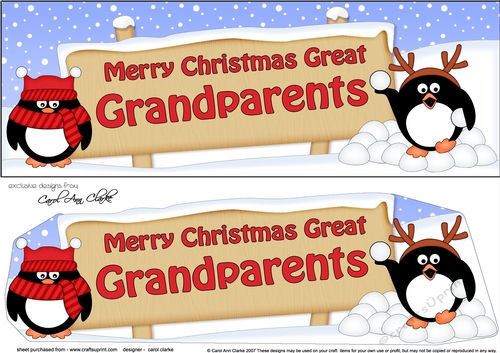 large DL Merry Christmas GREAT GRANDPARENTS with Penguins 3D decoupage