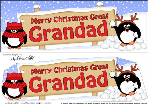 large DL Merry Christmas GREAT GRANDAD with Penguins 3D decoupage
