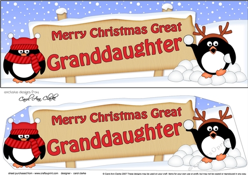 large DL Merry Christmas GREAT GRANDDAUGHTER with Penguins 3D decoupage