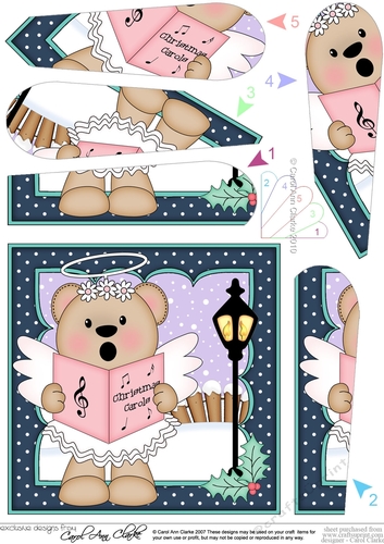 Christmas Angel Livvy Bear is Carol Singing Fan Pyramage Topper