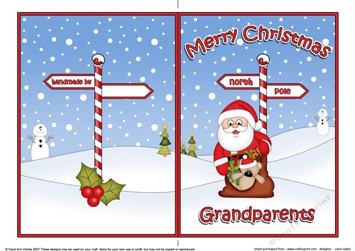 5 x 7 Quick Cut and Fold Card - Merry Christmas GRANDPARENTS with Santa