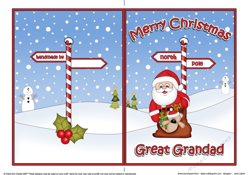 5 x 7 Quick Cut and Fold Card - Merry Christmas GREAT GRANDAD with Santa