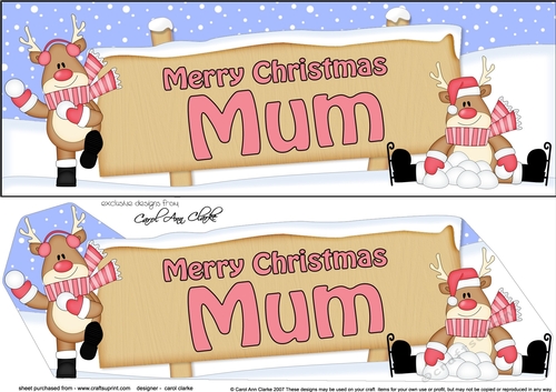 large DL Merry Christmas MUM with Rudolph 3D decoupage