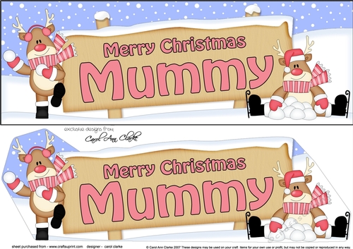 large DL Merry Christmas MUMMY with Rudolph 3D decoupage