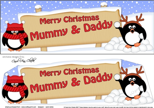 large DL Merry Christmas MUMMY & DADDY with Penguins 3D decoupage