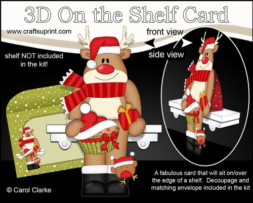 3D Christmas On the Shelf Card Kit - Christmas Rudolph has a Festive Cupcake