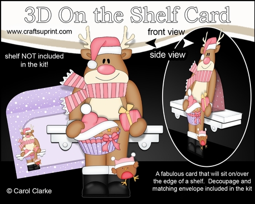 3D Christmas On the Shelf Card Kit - Christmas Rudolph has a Festive Cupcake