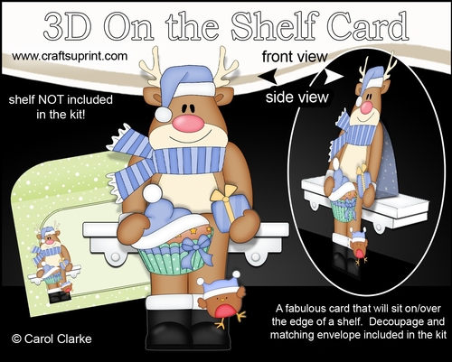 3D Christmas On the Shelf Card Kit - Christmas Rudolph has a Festive Cupcake