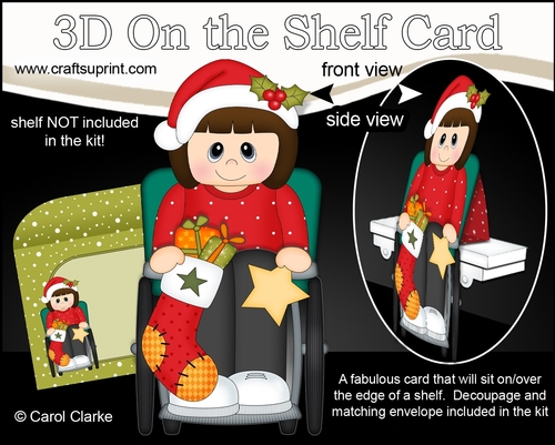 3D Christmas On the Shelf Card Kit - Christmas Wheelchair Lady has an Xmas Stocking