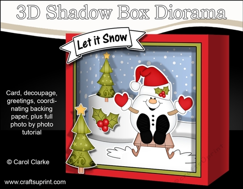 3D Christmas Diorama Shadow Box Card Mini Kit  - Snowball Sam is having fun on his Sledge