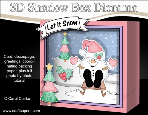 3D Christmas Diorama Shadow Box Card Mini Kit  - Snowball Sam is having fun on his Sledge