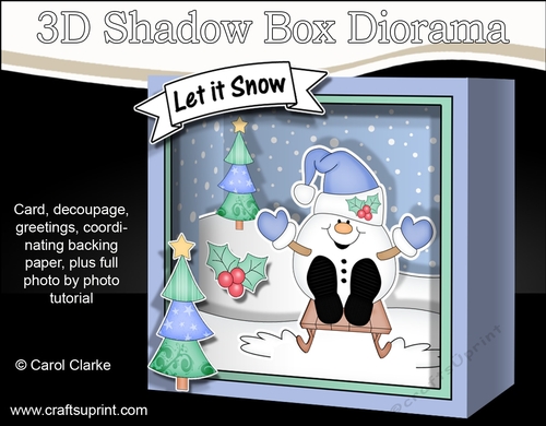 3D Christmas Diorama Shadow Box Card Mini Kit  - Snowball Sam is having fun on his Sledge