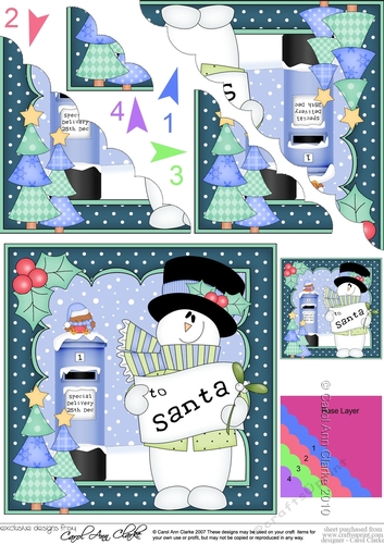 Christmas Snowman Rio has a Letter for Santa Scallop Corner side stacker Topper