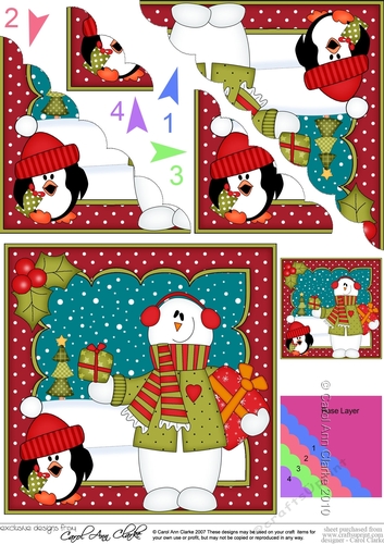 Christmas Snowman Rio has Xmas Presents Scallop Corner side stacker Topper